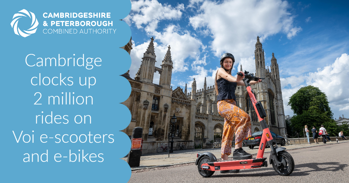 E-scooters return outside the city as Cambridge clocks up 2 million rides on Voi e-scooters and e-bikes Image